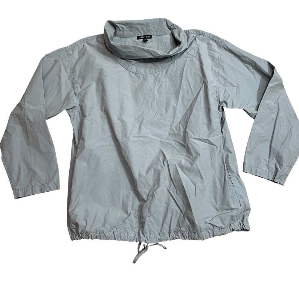 Eileen Fisher Medium Slate Mock Neck Pull Over‎ Windbreaker Draw String Waist